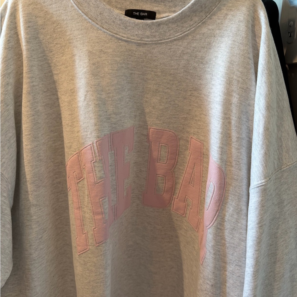 The Bar Oversized Grey Crewneck Sweater with Pink Logo XXXL NWOT - Picture 2 of 3